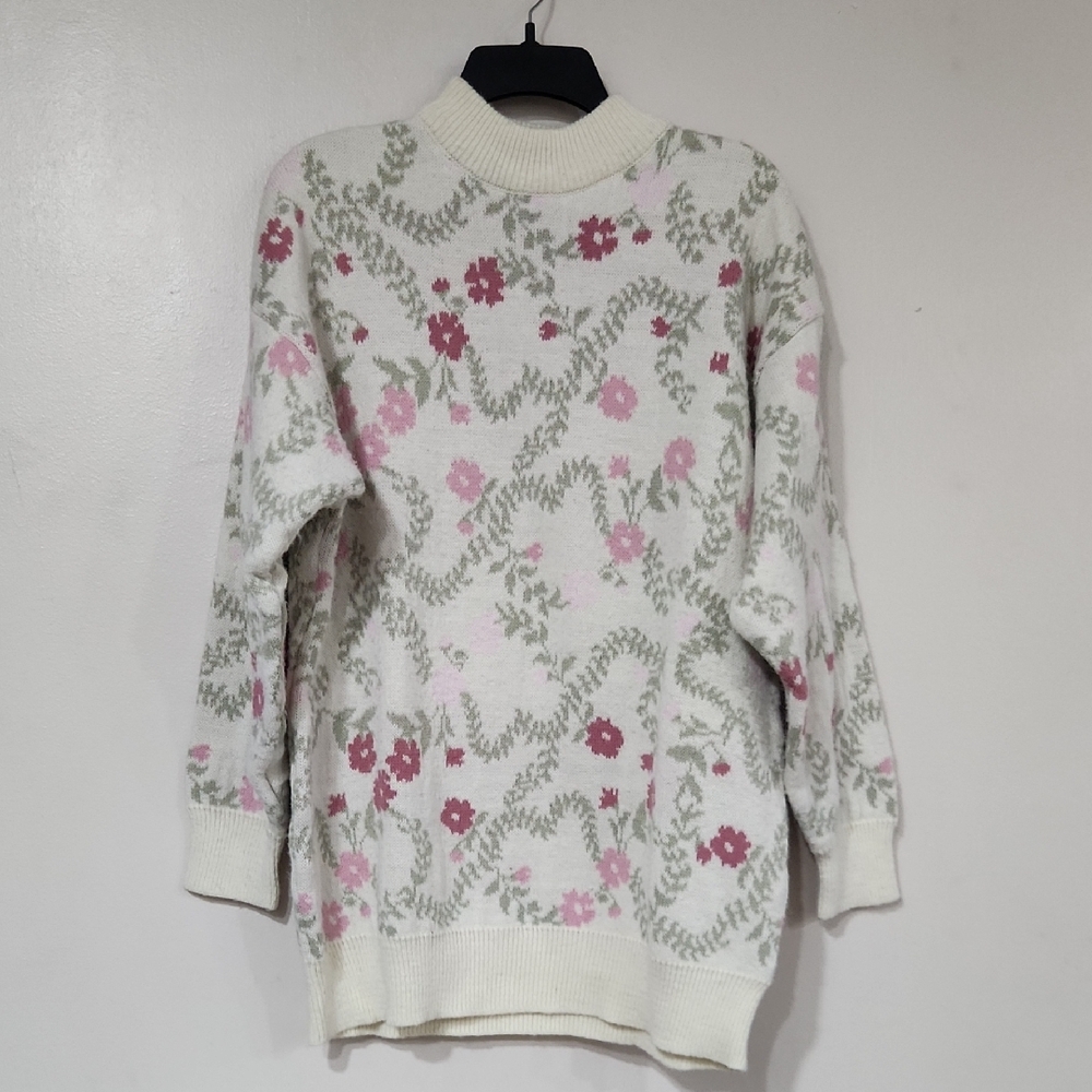 Floral Knit Women's Turtleneck Sweater